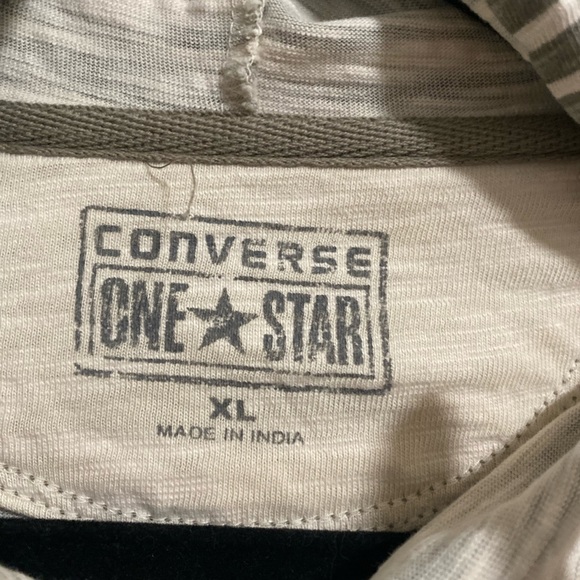 CONVERSE Mens Hoodie Jackets XL Beige Olive Long Sleeve Pullover Pocket Striped. - Picture 5 of 8